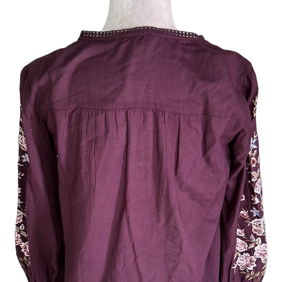 Sundance Eggplant Purple Embroidered Eyelet Puff Sleeve Button Front Top - XS - Picture 9 of 14